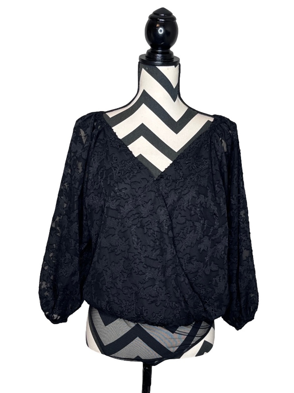NWT Entro Whimsigoth Witchy Floral Sheer Puff Sleeve V-Neck Bodysuit Sz S